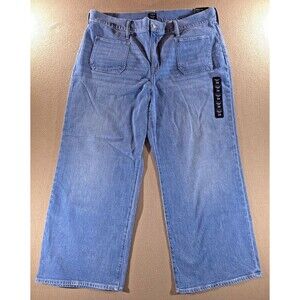 J.Crew All Day Stretch Wide-Leg Crop Blue Jeans W/Front Patch Pockets Sz 34 NWT